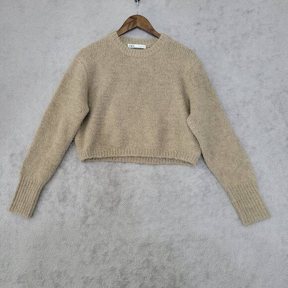 Zara Womens Beige Alpaca Wool Blend Cropped Sweater Size L  JCT - Picture 1 of 7